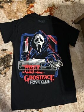 Ghostface Movie Club Graphic Tee - Black with Red & Blue